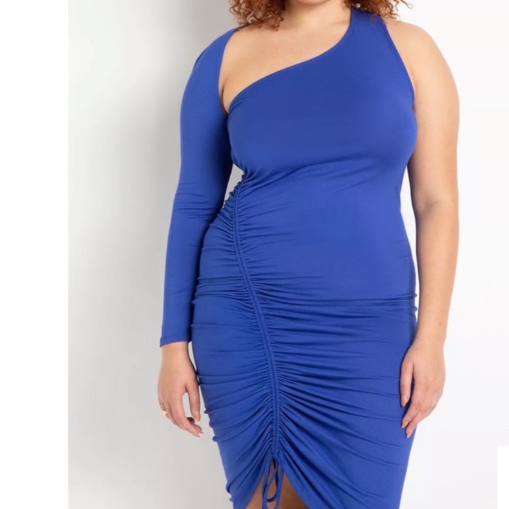 Eloquii 20 Ruched Blue Dress w/ One Sleeve NWT
